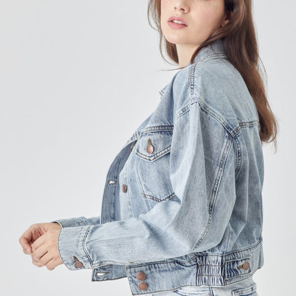 RISEN Full Size Button Down Cropped Denim Jacket