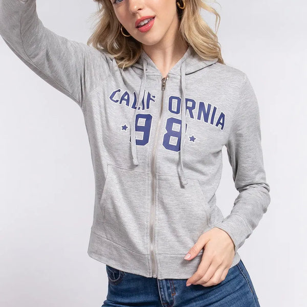 ACTIVE BASIC CALIFORNIA Zip Up Drawstring Long Sleeve Hoodie  WALKSHIC