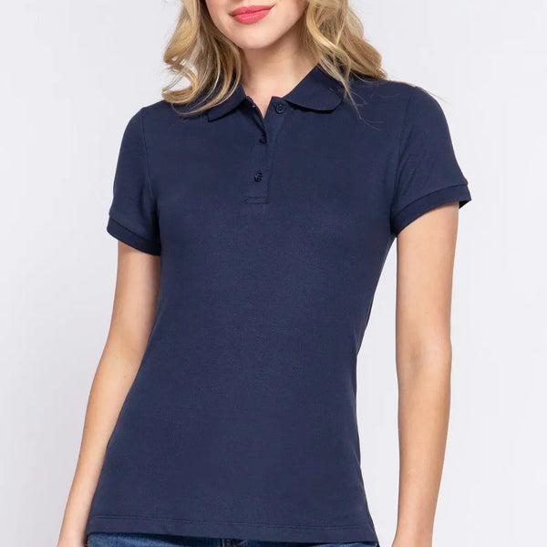 ACTIVE BASIC Full Size Classic Short Sleeve Polo Top  WALKSHIC