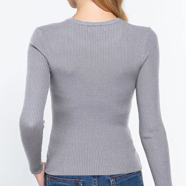 ACTIVE BASIC Full Size Ribbed Round Neck Long Sleeve Knit Top  WALKSHIC