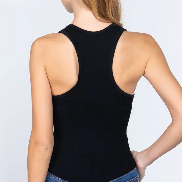 ACTIVE BASIC Ribbed Round Neck Racerback Seamless Tank  WALKSHIC