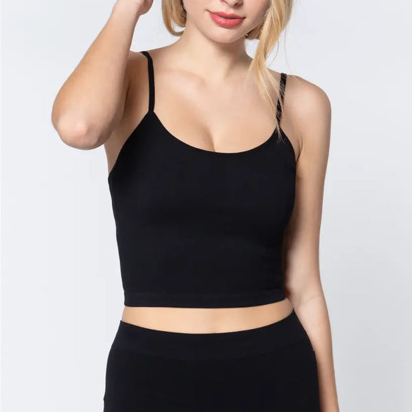 ACTIVE BASIC Round Neck Crop Rib Seamless Cami  WALKSHIC