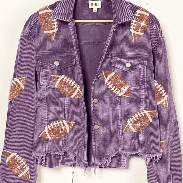 BiBi Football Sequin Embroidery Washed Corduroy Jacket  WALKSHIC