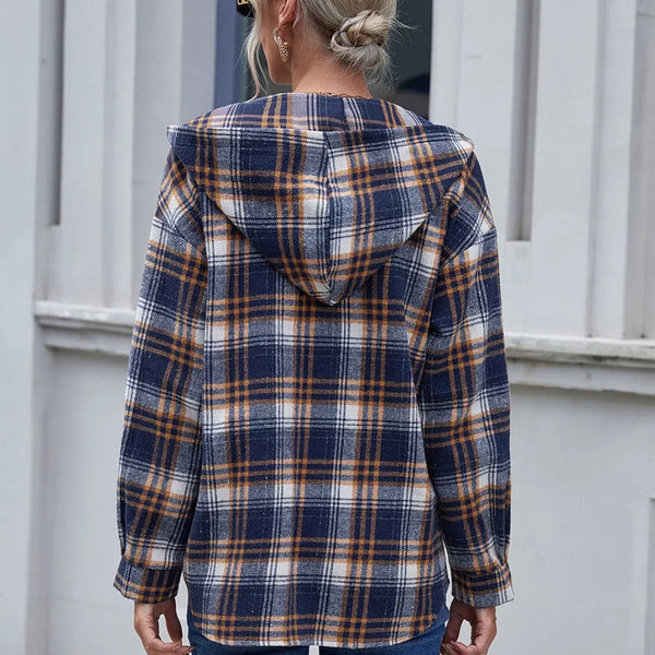 Ivy Lane Plaid Button Up Long Sleeve Hooded Jacket  WALKSHIC