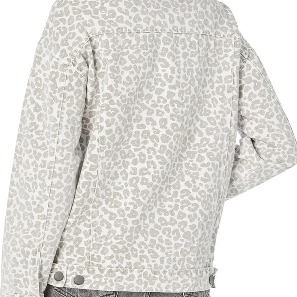 Leopard Button Up Long Sleeve Denim Jacket  WALKSHIC