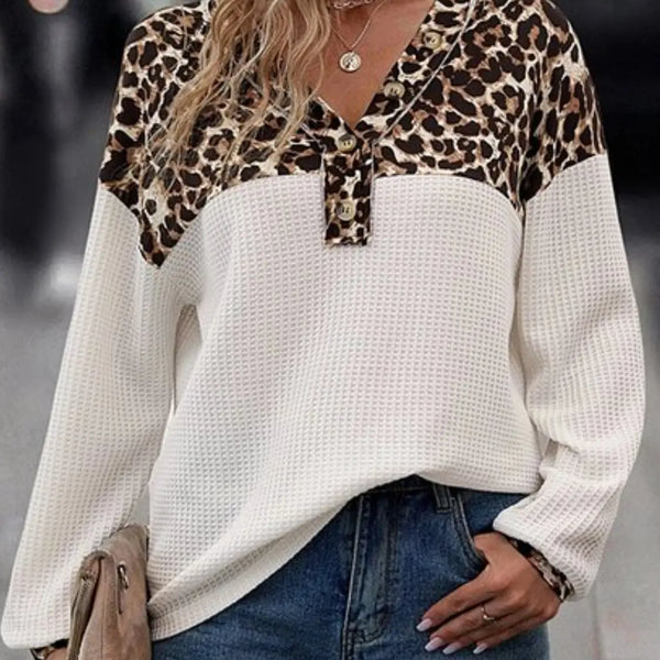 Leopard V-Neck Long Sleeve T-Shirt  WALKSHIC