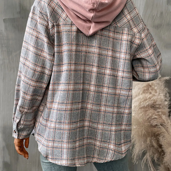 Plaid Long Sleeve Hooded Jacket  WALKSHIC