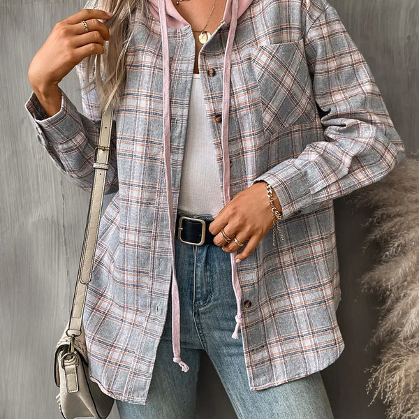 Plaid Long Sleeve Hooded Jacket  WALKSHIC