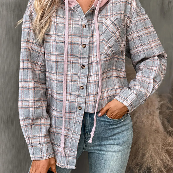 Plaid Long Sleeve Hooded Jacket  WALKSHIC