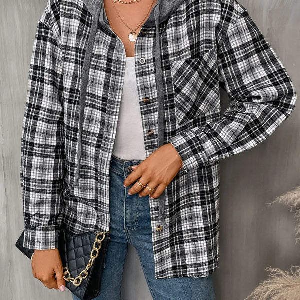 Plaid Long Sleeve Hooded Jacket  WALKSHIC