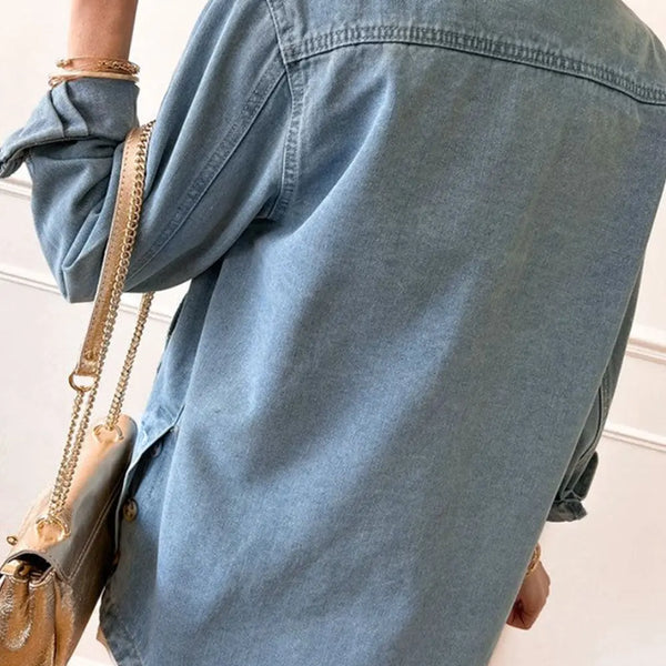 Pocketed Button Up Long Sleeve Denim Jacket  WALKSHIC