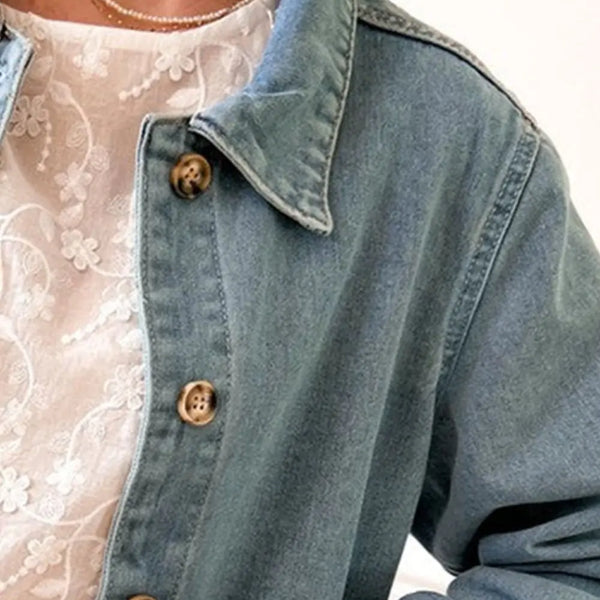 Pocketed Button Up Long Sleeve Denim Jacket  WALKSHIC