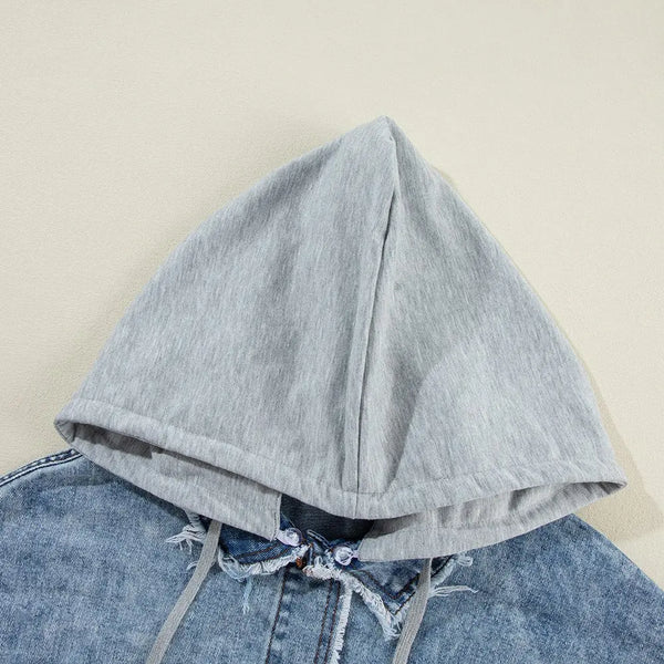 Raw Hem Drawstring Plaid Denim Jacket  WALKSHIC