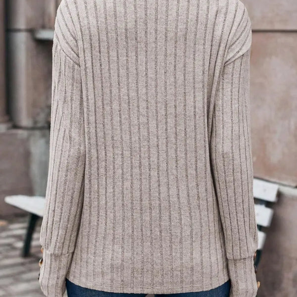 Ribbed V-Neck Long Sleeve T-Shirt  WALKSHIC