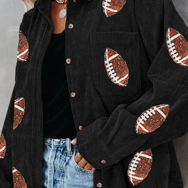 Sequin Football Button Up Long Sleeve Jacket  WALKSHIC