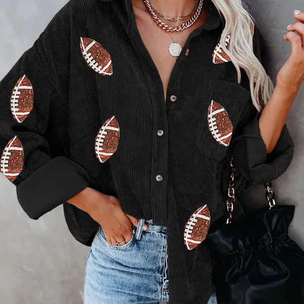 Sequin Football Button Up Long Sleeve Jacket  WALKSHIC