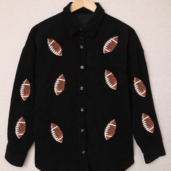 Sequin Football Button Up Long Sleeve Jacket  WALKSHIC