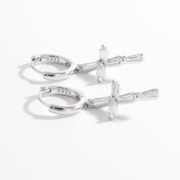 925 Sterling Silver Zircon Cross Earrings